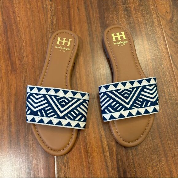 Haute Hippie Blue Aztec Embroidered Knit Slides NWOT - Picture 1 of 5